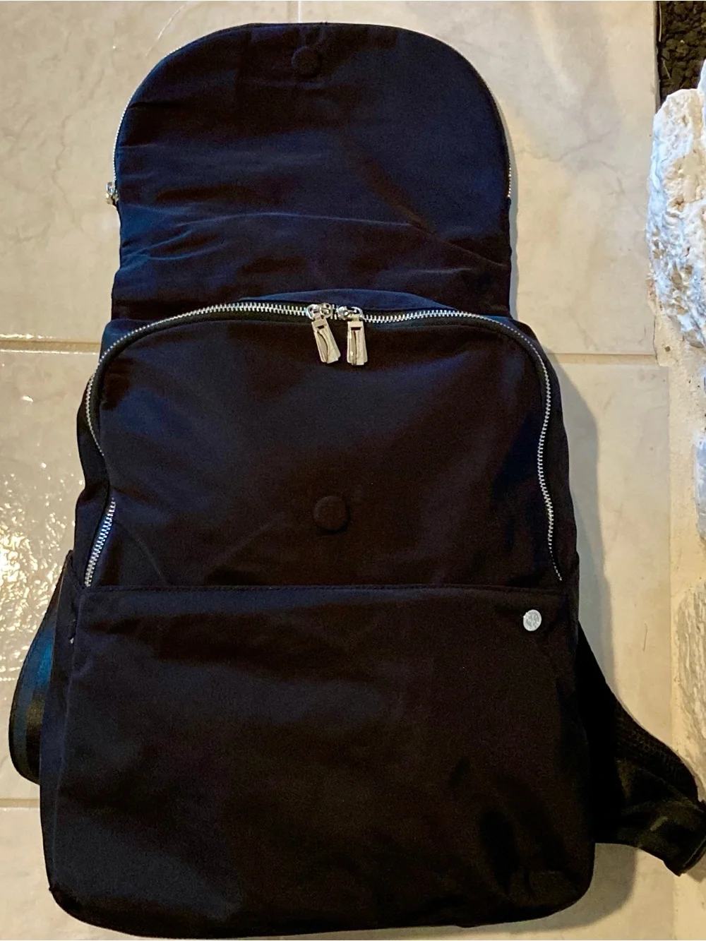 NWT House of Harlow nylon backpack in a classic black w/ silver-tone hardware